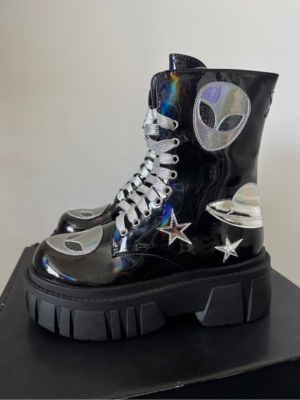 Dolls Kill Club Exx Midnight "Invade Ur Space" Platform Combat Boots